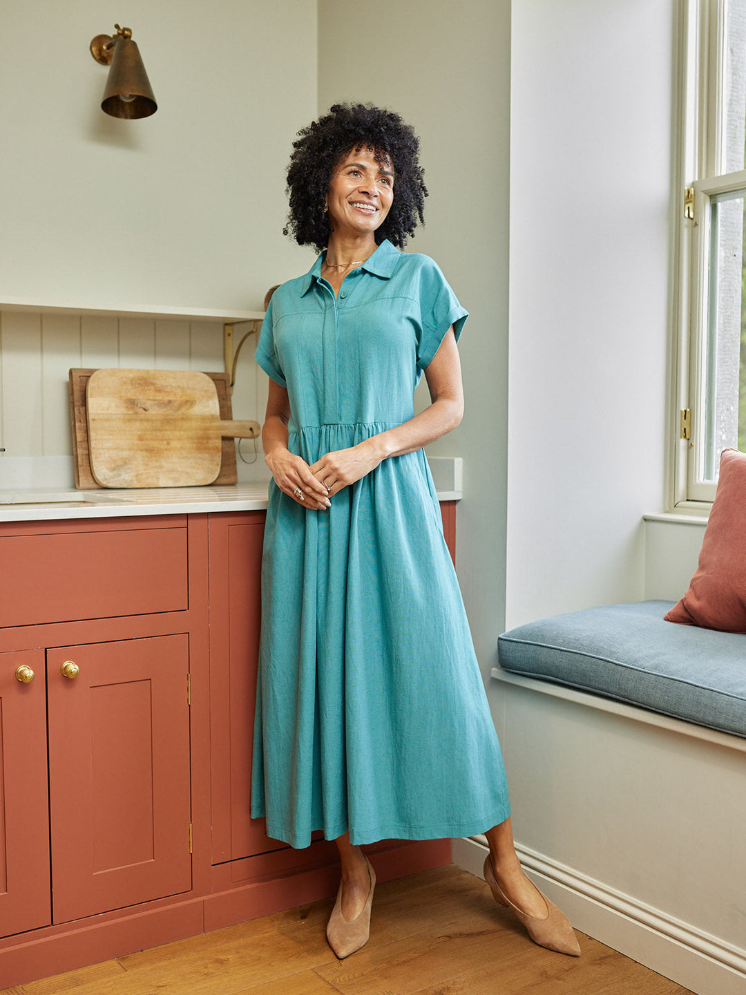 Rhiona Linen Shirt Dress - Teal