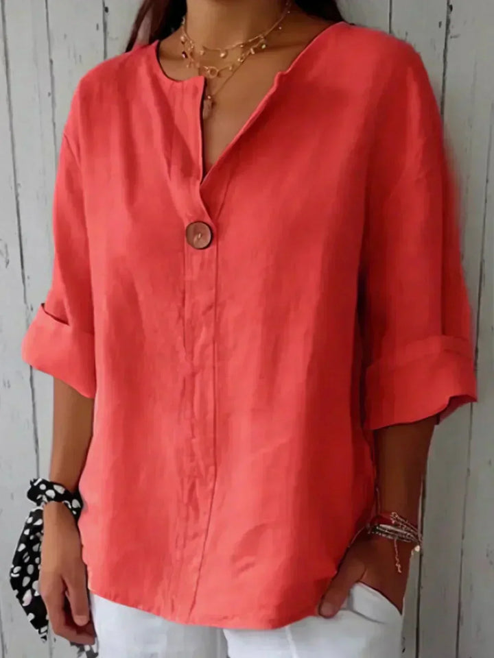 Clara Linen V-Neck Blouse