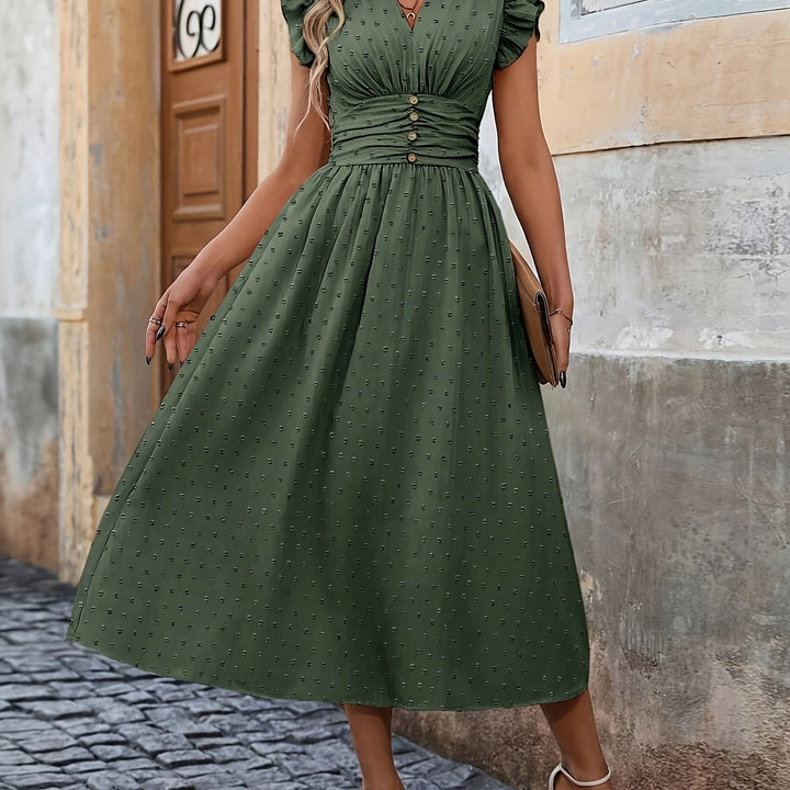 Rosalie | Feminine Button Waist Midi Dress