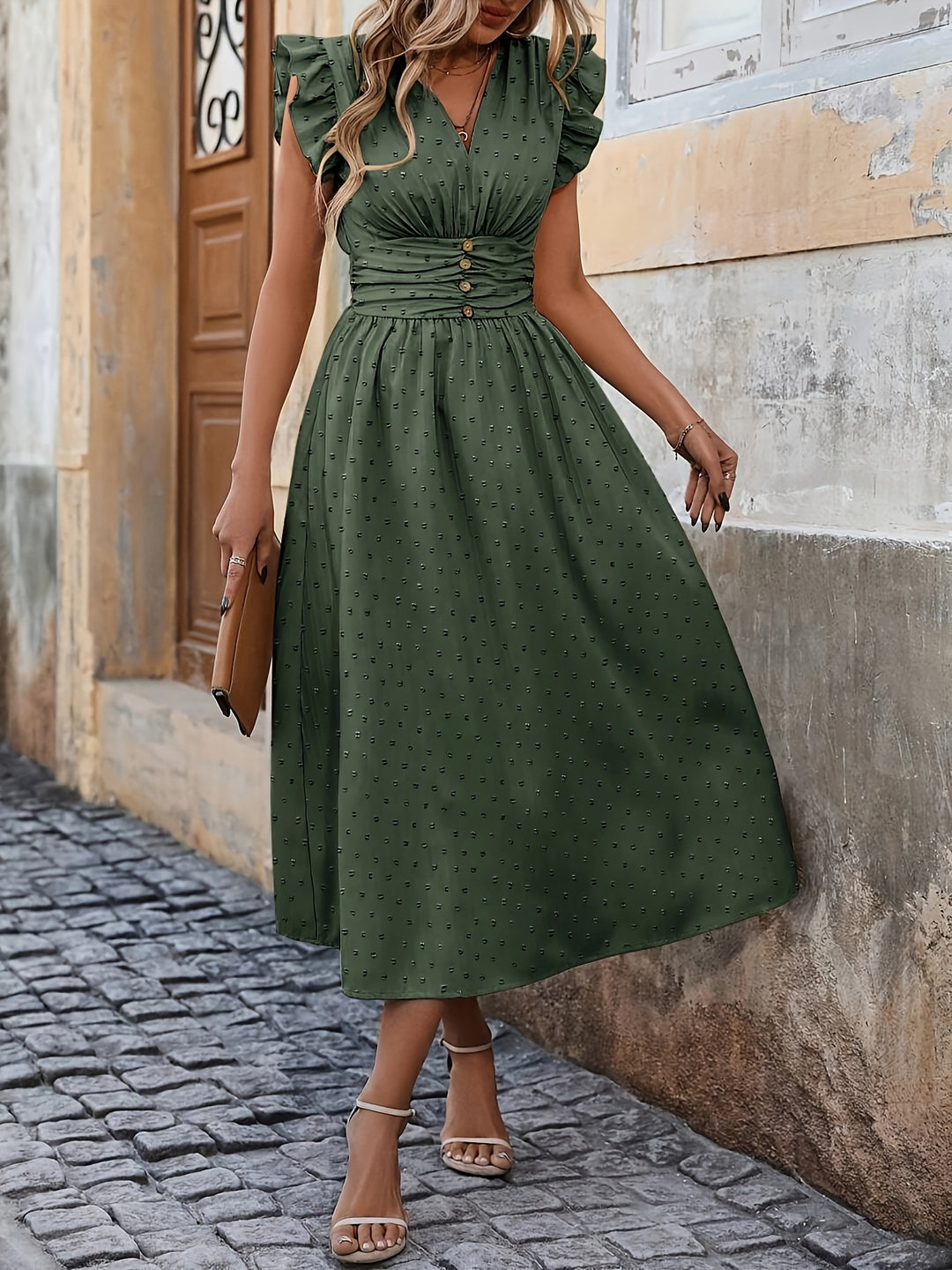 Rosalie | Feminine Button Waist Midi Dress