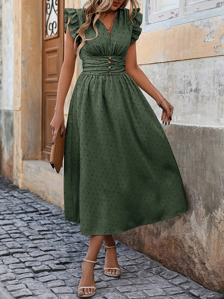 Rosalie | Feminine Button Waist Midi Dress