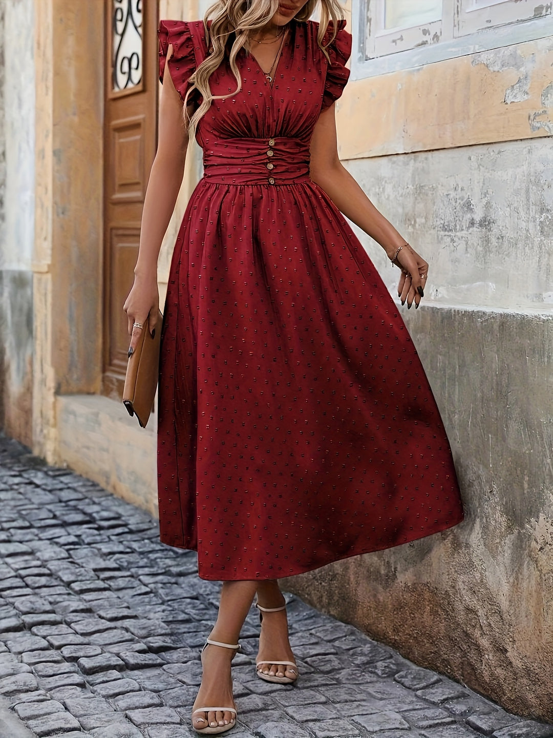 Rosalie | Feminine Button Waist Midi Dress