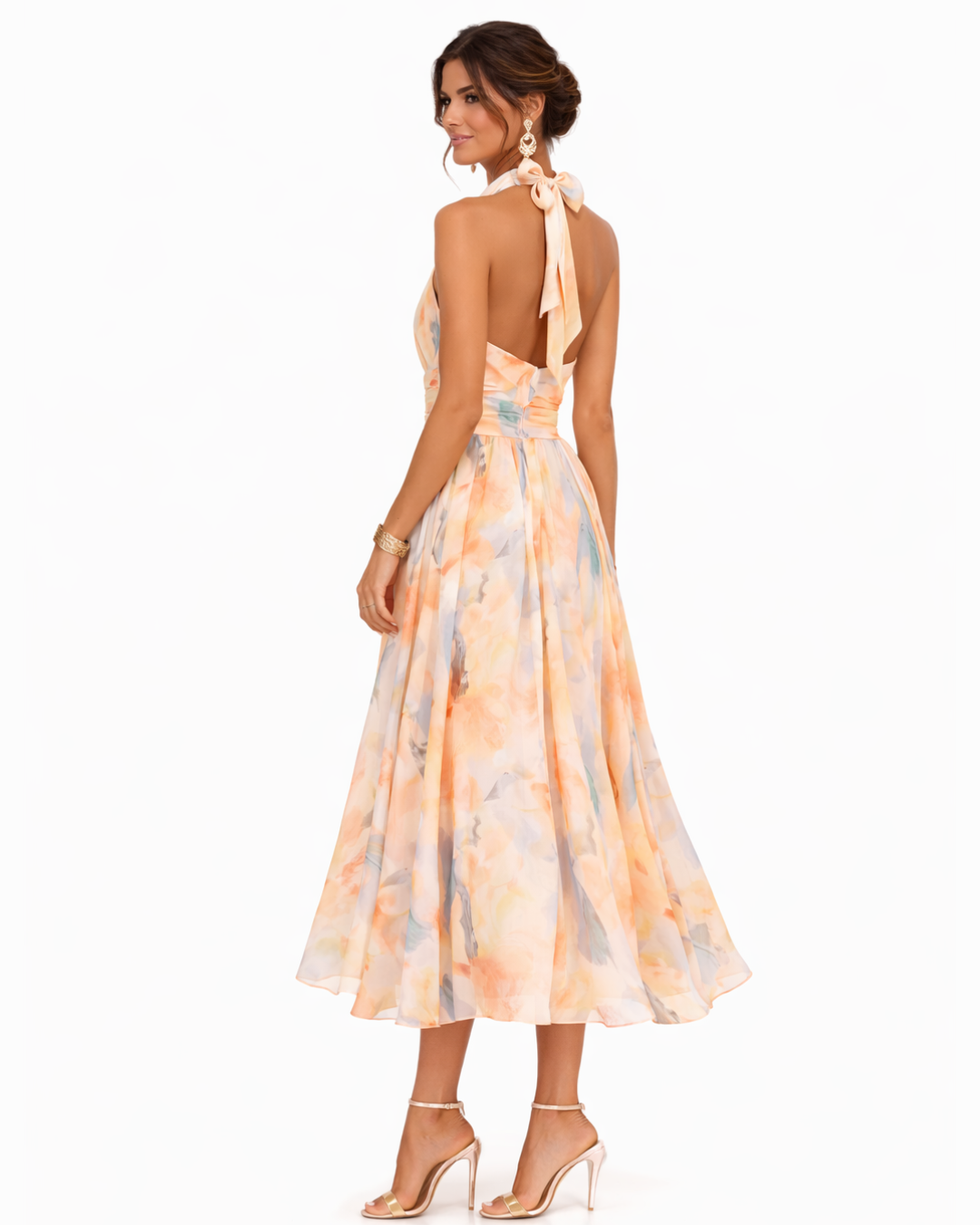 Aurora | Watercolor Print Halter Neck Dress