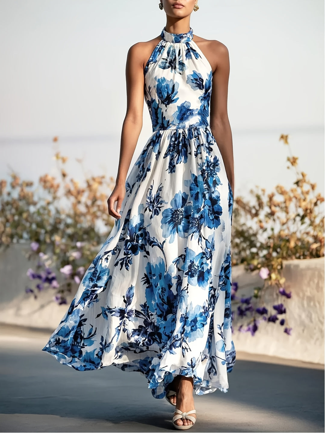 Lina | Floral Halter Maxi Dress