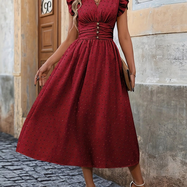 Rosalie | Feminine Button Waist Midi Dress