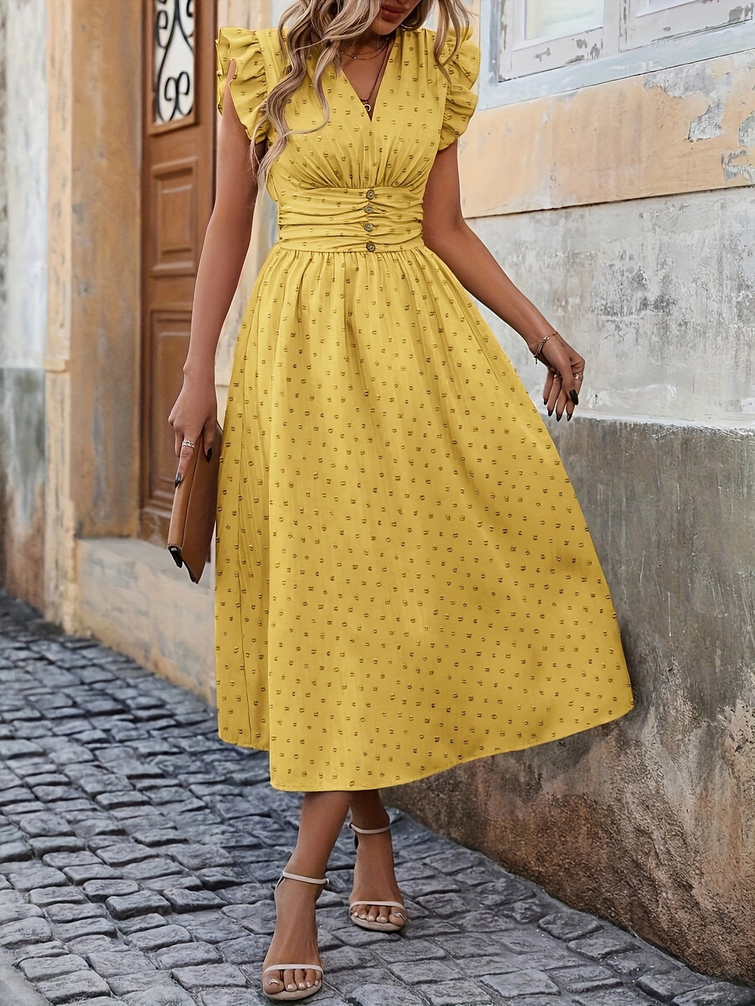 Rosalie | Feminine Button Waist Midi Dress