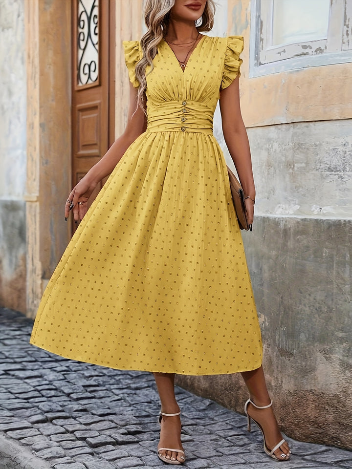 Rosalie | Feminine Button Waist Midi Dress