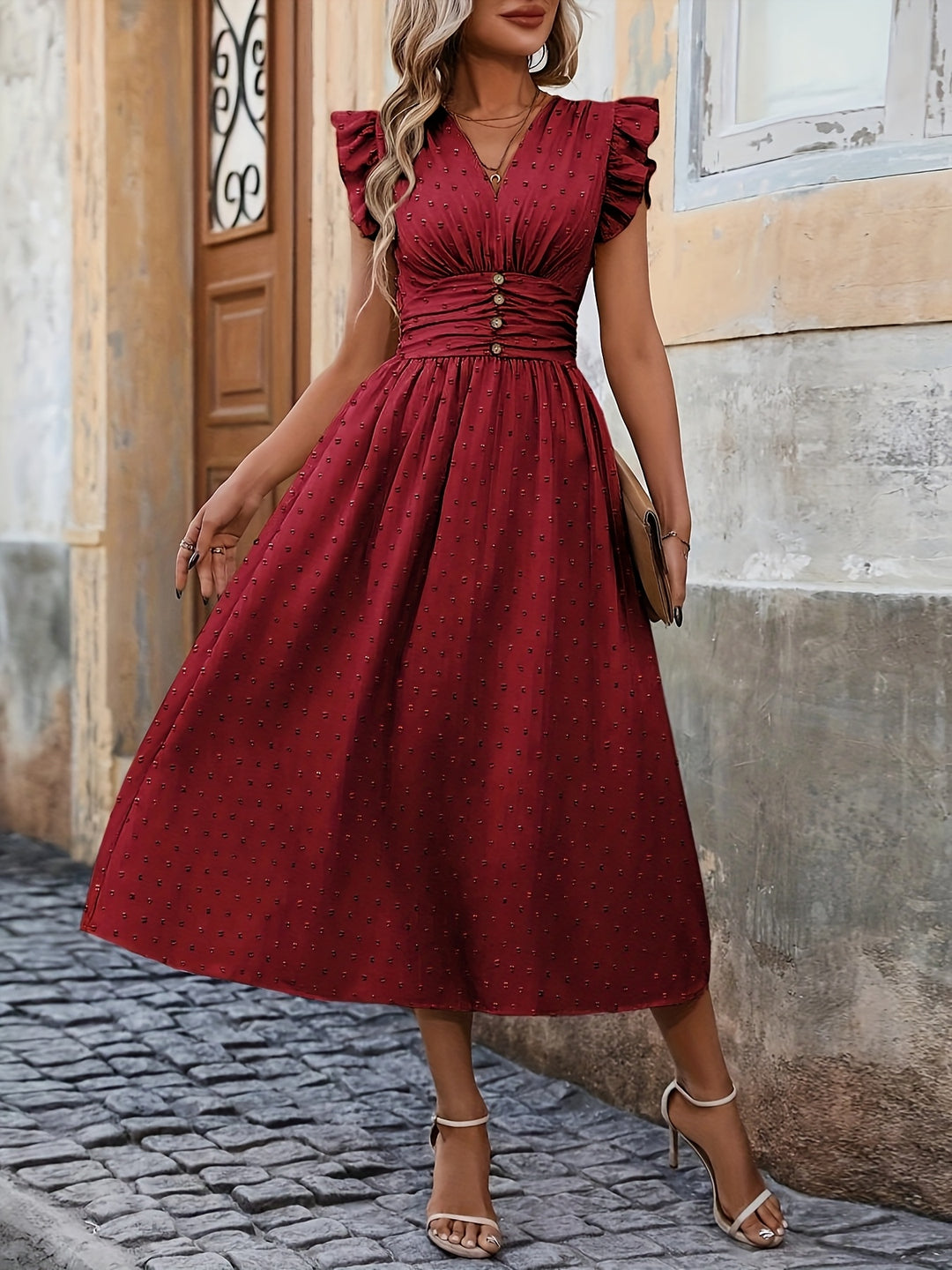 Rosalie | Feminine Button Waist Midi Dress