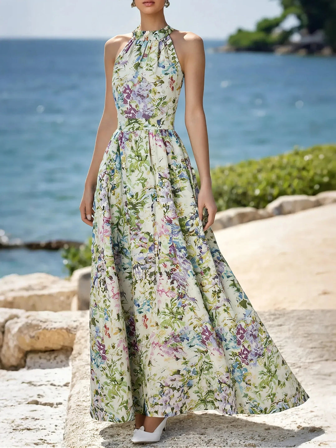 Lina | Floral Halter Maxi Dress