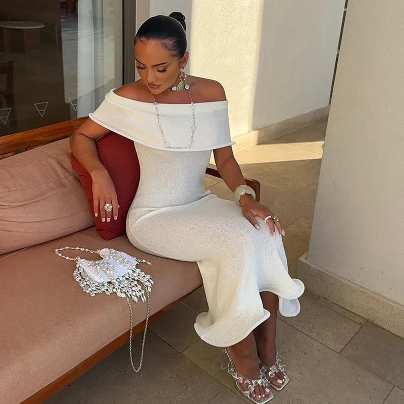 Dames Elegante Off-Shoulder Jurken Voor Herfst Geweven Digitale Print Milieuvriendelijke Wasbare Vaste Patroon Natuurlijke Taille