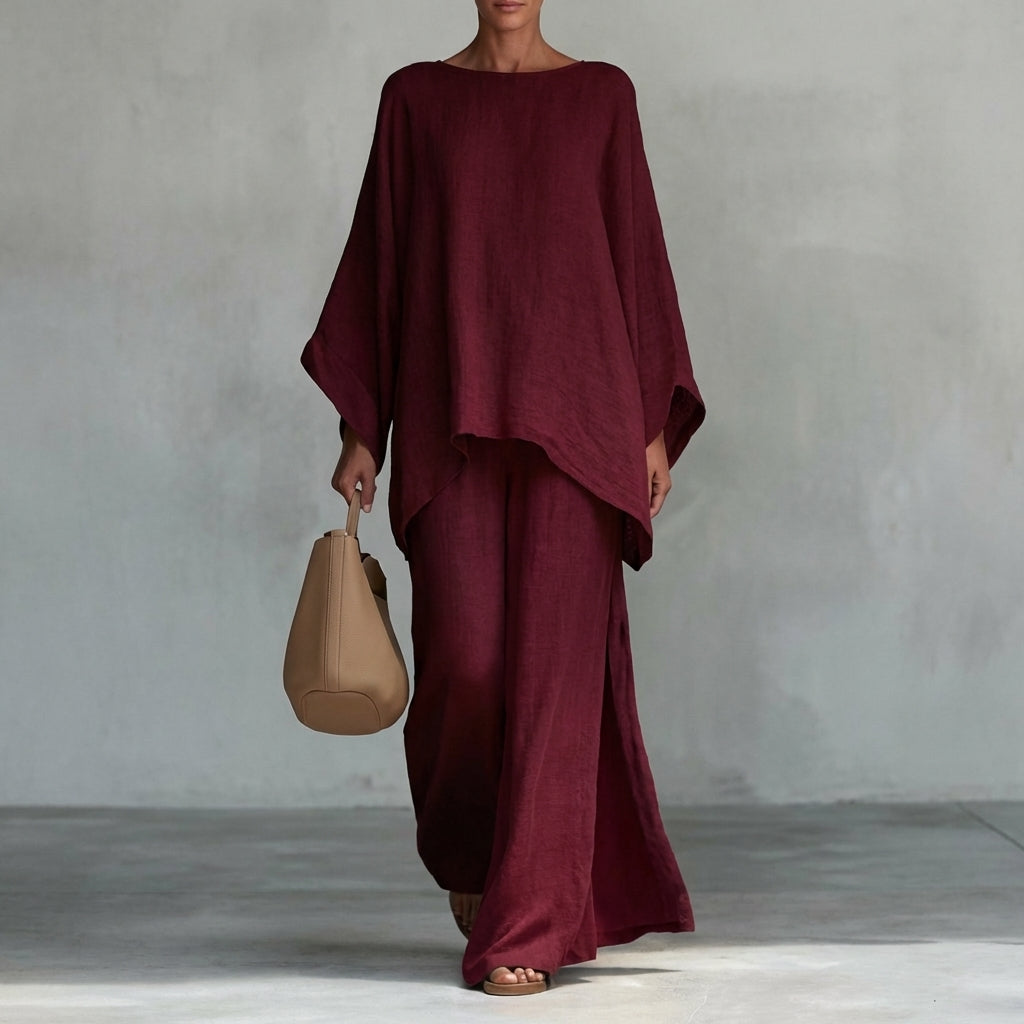 Cristina | Long Sleeve Two-Piece Set with Wide-Leg Trousers