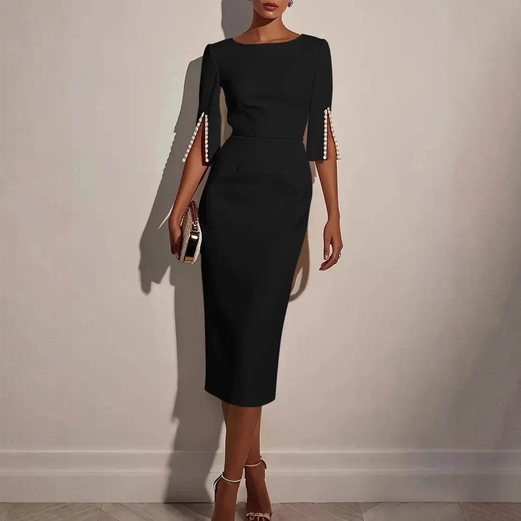 Celestina | Sculpted Pearl Sleeve Midi
