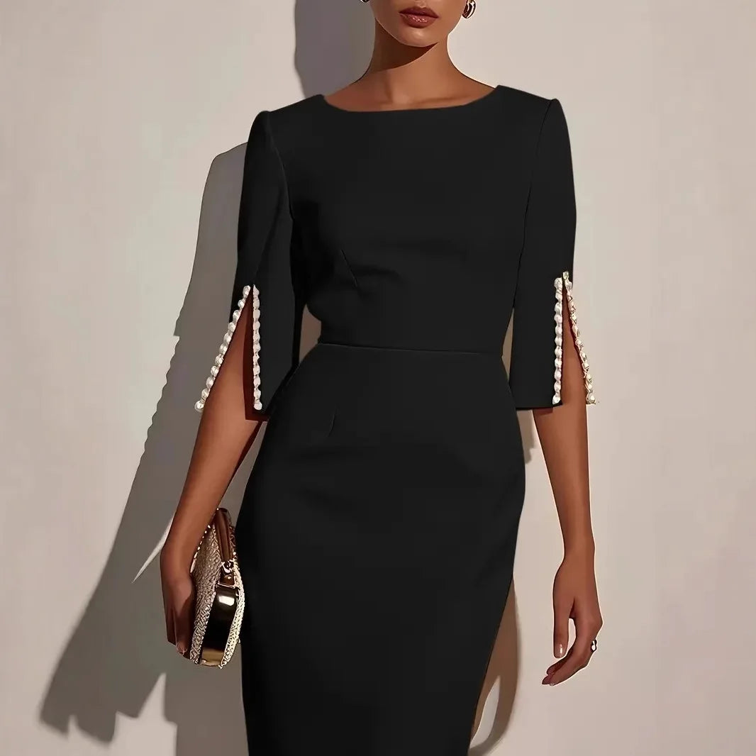 Celestina | Sculpted Pearl Sleeve Midi