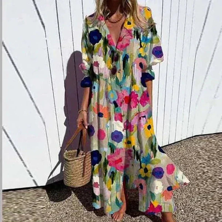The Elara Button Midi Dress
