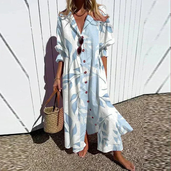 The Elara Button Midi Dress