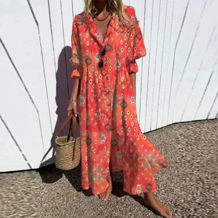 The Elara Button Midi Dress