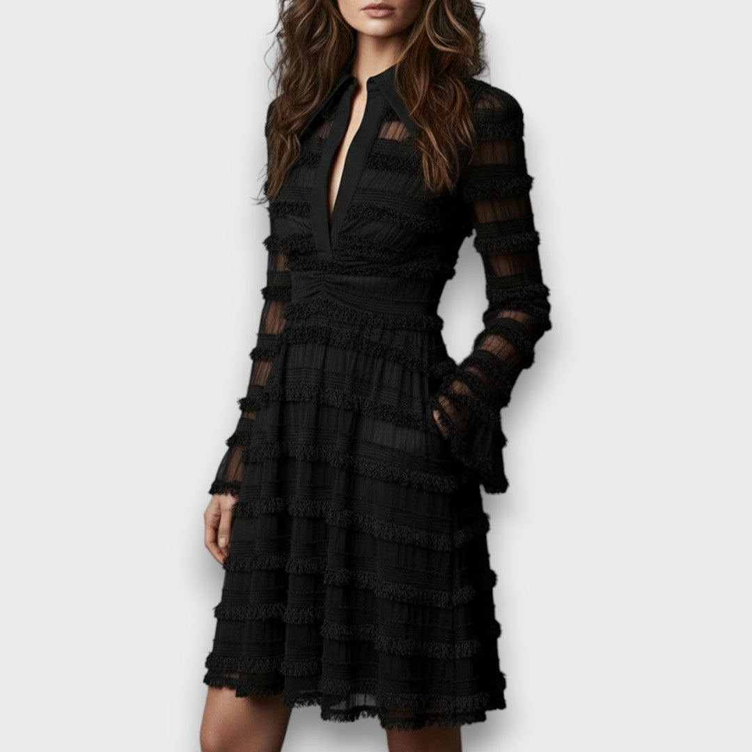 Parisa – Midi Dress with Sheer Fringes