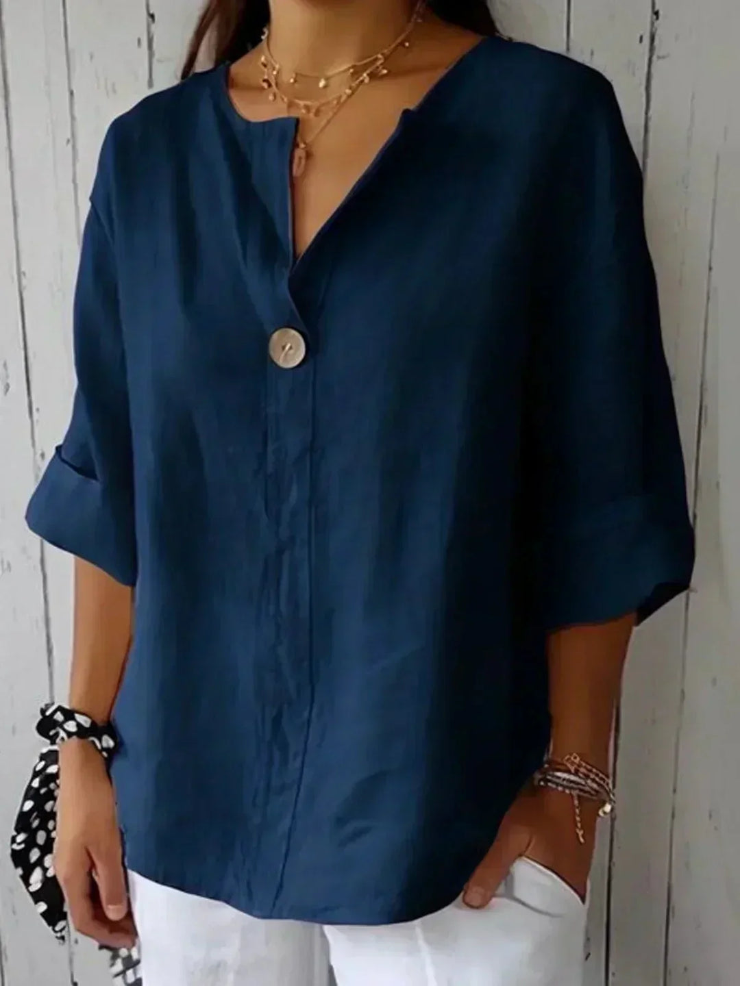 Clara Linen V-Neck Blouse