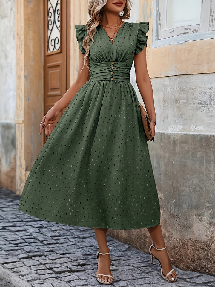 Rosalie | Feminine Button Waist Midi Dress