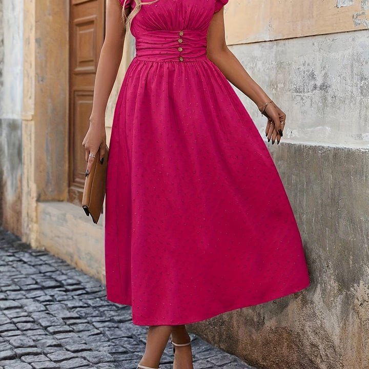 Rosalie | Feminine Button Waist Midi Dress