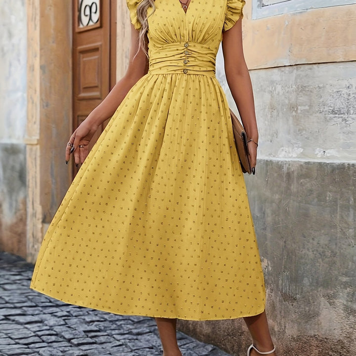 Rosalie | Feminine Button Waist Midi Dress