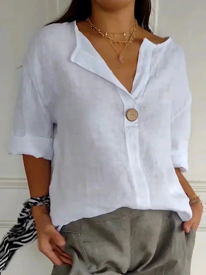 Clara Linen V-Neck Blouse