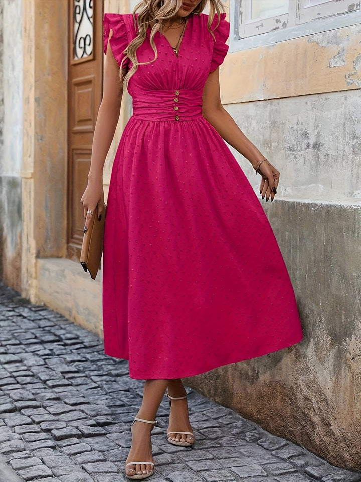 Rosalie | Feminine Button Waist Midi Dress