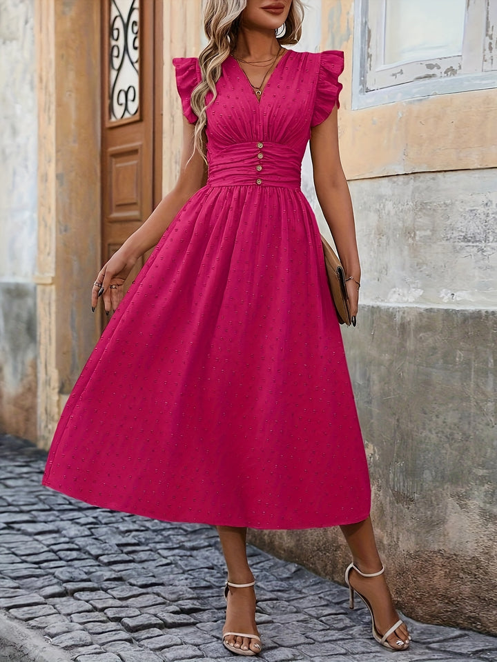 Rosalie | Feminine Button Waist Midi Dress