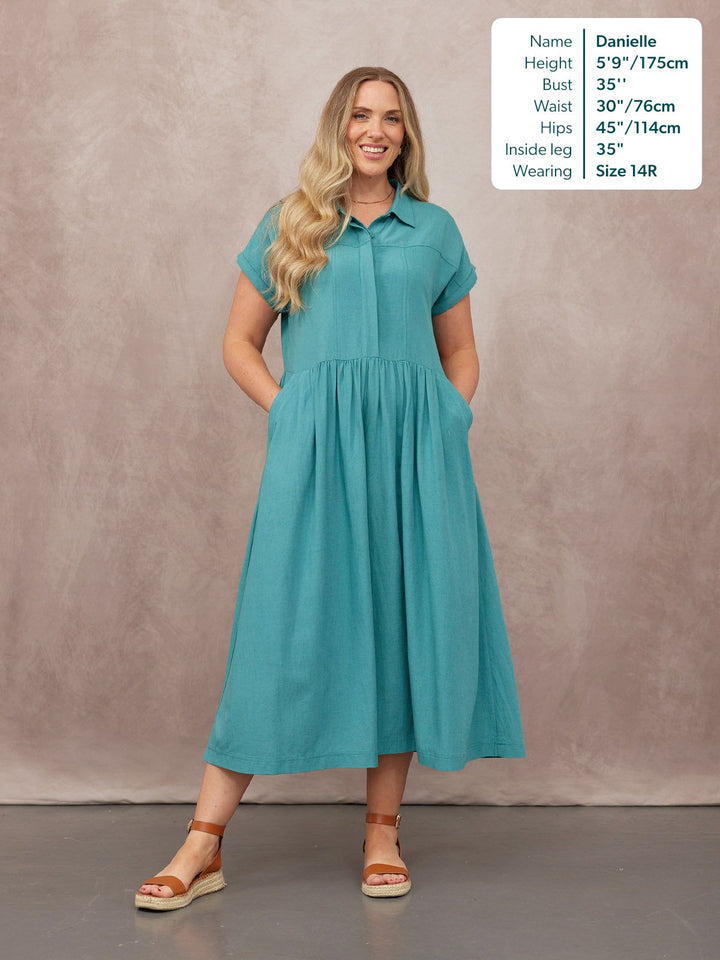 Rhiona Linen Shirt Dress - Teal